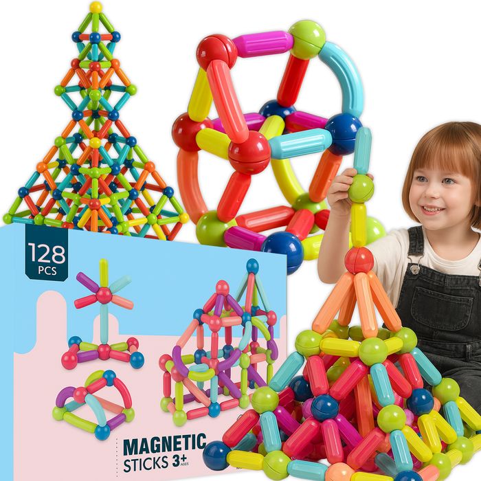 Klocki Magnetyczne Magnetyczne 128 elementów zestaw XXL Prezent