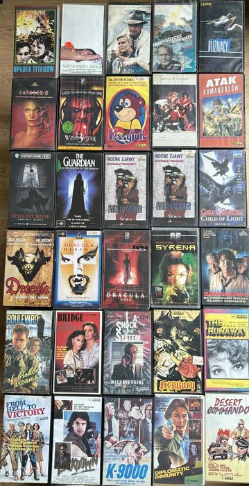 Zestaw kaset VHS, różne gatunki filmowe (1-6).