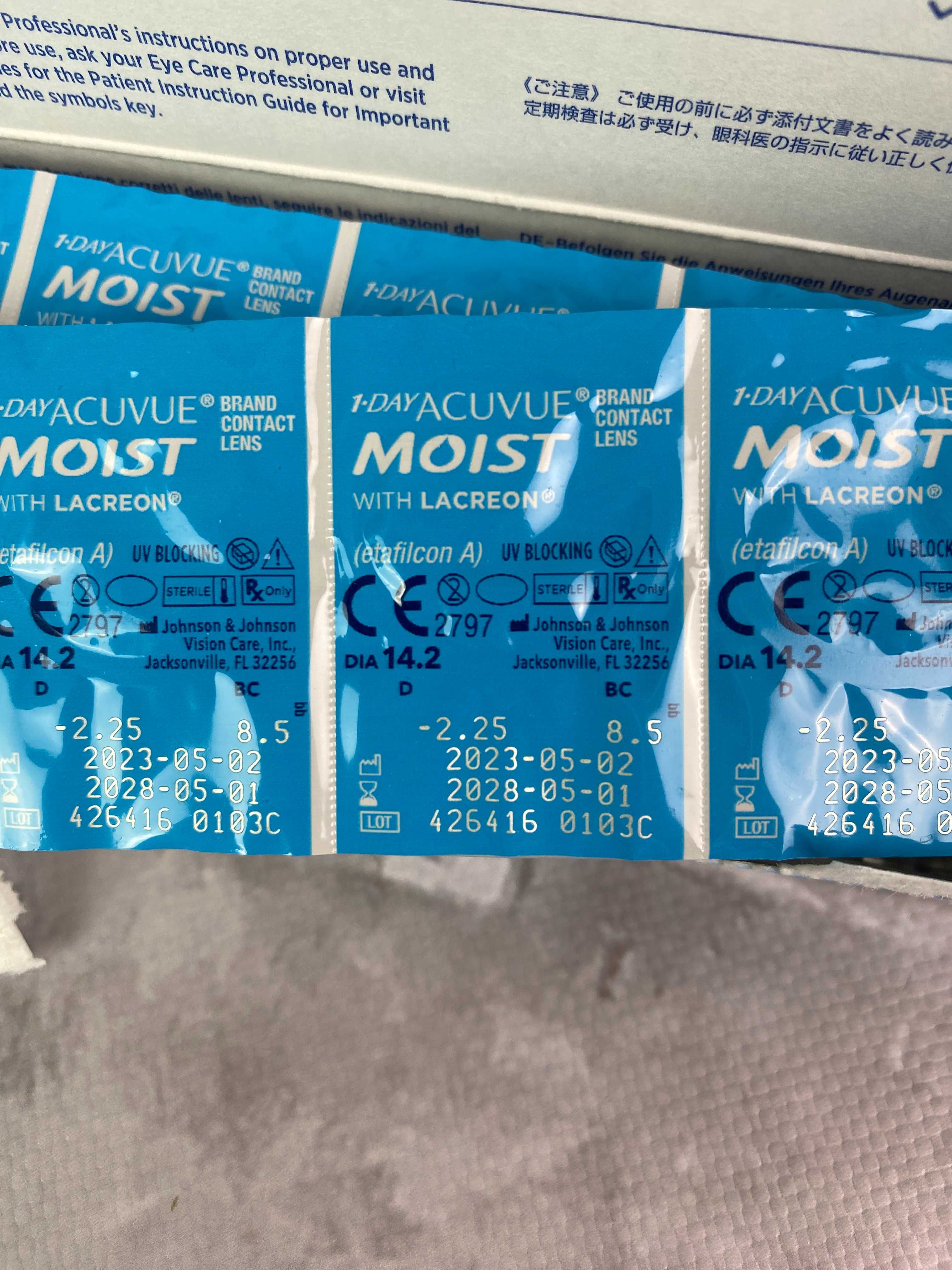 Soczewki acuvue moist jednodniowe -2.25 8.5 29 soczewek szkła