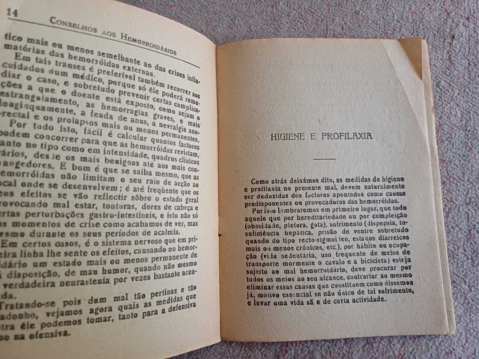 Livro Conselhos aos hemorroidários, Dr. Tomé de Lacerda, 2ª ed, 1930's