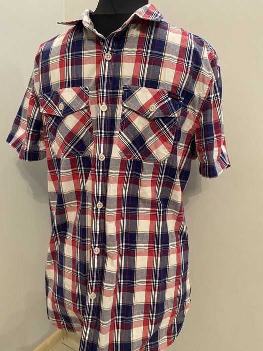 SuperDry granatowo- czerwona koszula w kratkę r. XL  jak nowa męska, b