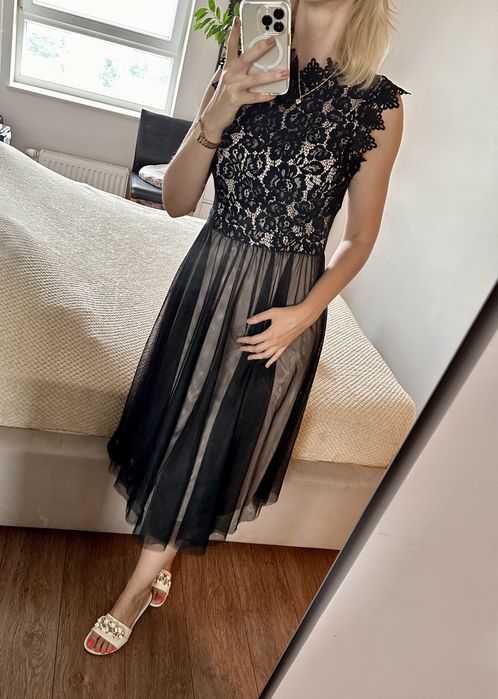 Elegancka koronkowa sukienka M/38 koktajlowa wesele chrzciny