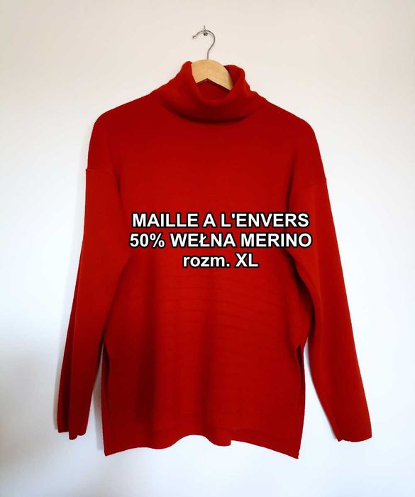 Czerwony golf Maille a l'envers wełna merino