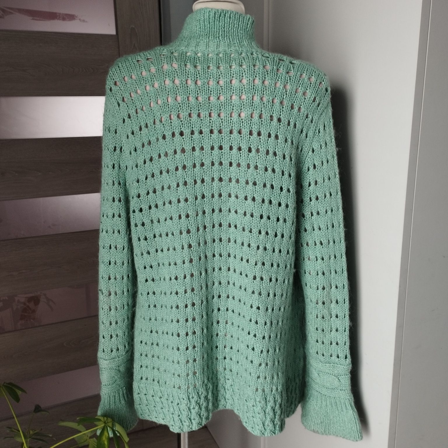 Miękki ażurowy kardigan Olsen – pastelowa zieleń, XL
