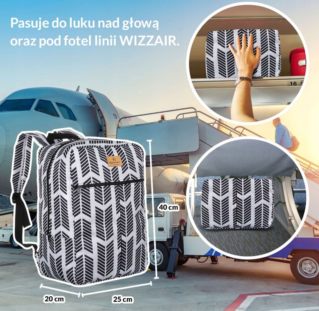 Lekki plecak podróżny bagaż podręczny 40 20 25 turystyczny Wizzair