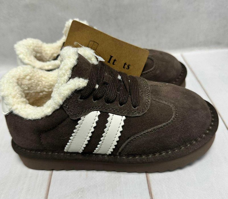 Зимові замшеві натуральні  кросівки угги ITTS чорні/шоколад 32-37