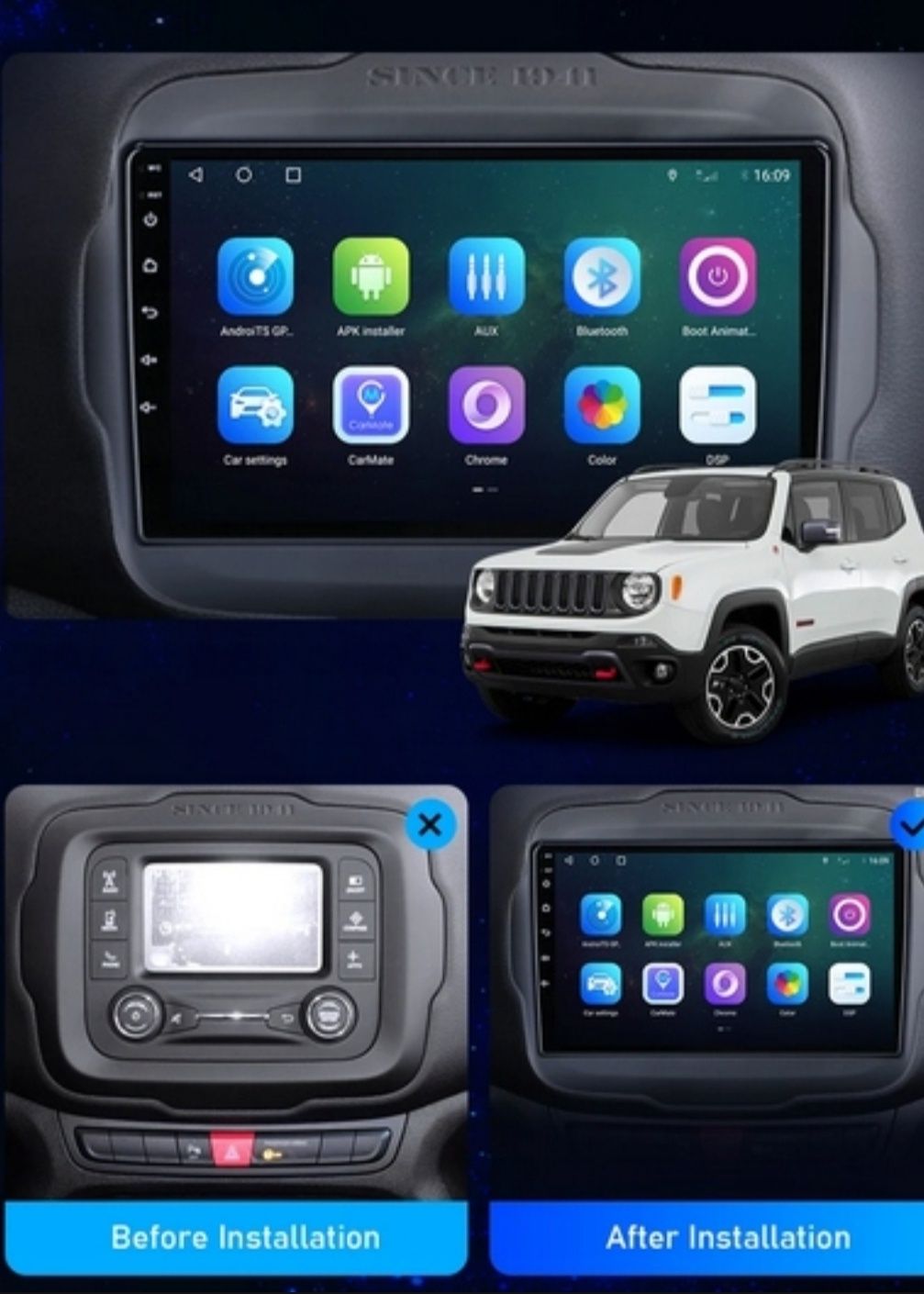 Radio nawigacja JEEP Renegade ANDROID 2016=2020 WiFi GPS