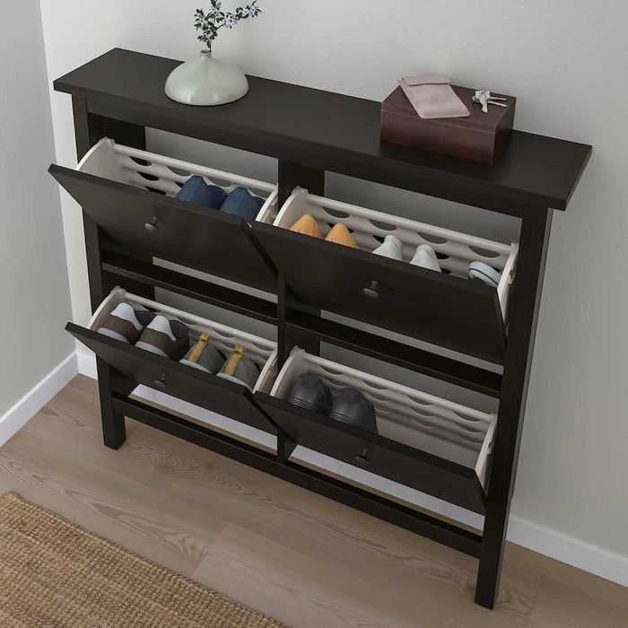 HEMNES Szafka na buty, 4 przegrody  czarnobrąz 107x22x101 nowa !! IKEA