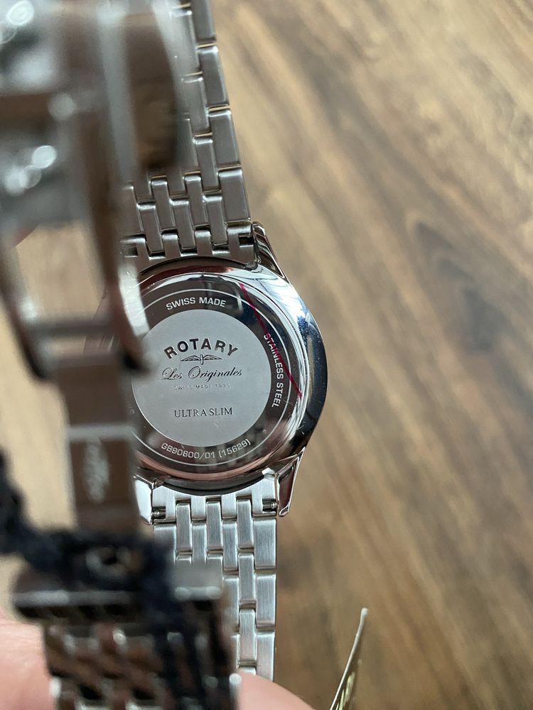 Nowy srebrny zegarek Rotary Ultra Slim szwajacrski mechanzim szafirowe