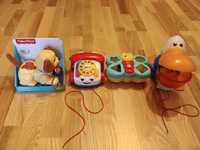 Fisher Price zestaw zabawek: piesek Snoopy, motylek, pelikan, telefon