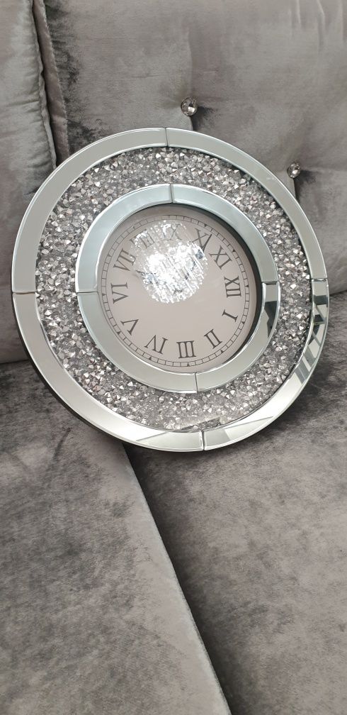 Zegar lustrzany cyrkonie glamour srebrny okrągły home&you