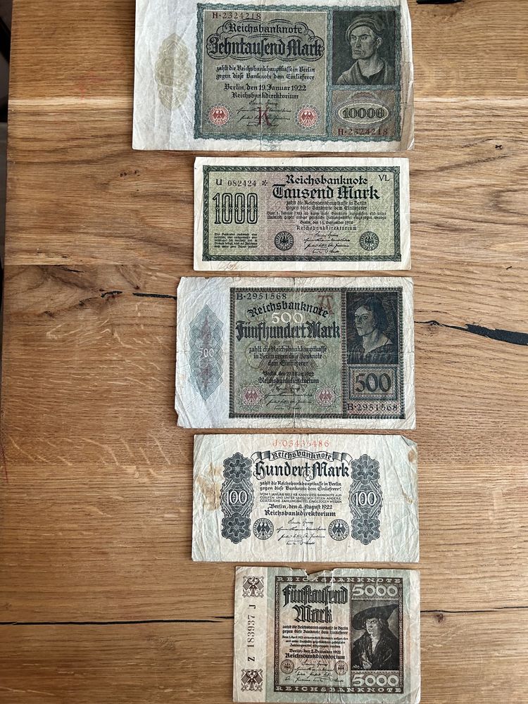 Zestaw 5 banknotów Marek niemieckich z 1922 roku