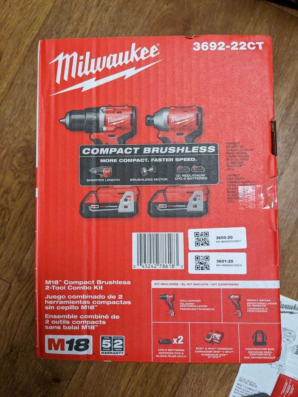 Аккумуляторный набор бесщеточных шуруповертов Milwaukee M18 3692-22CT