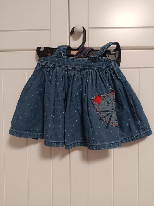 Jeansowa spódniczka ogrodniczka Next r. 98 kotek hafty