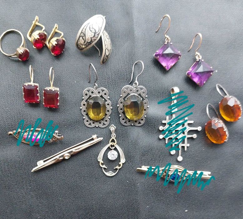 Серьги, кульчики, броши, кулон серебро винтаж