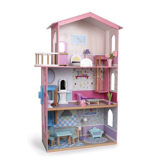 Duży drewniany domek dla lalek solidny dla dzieci