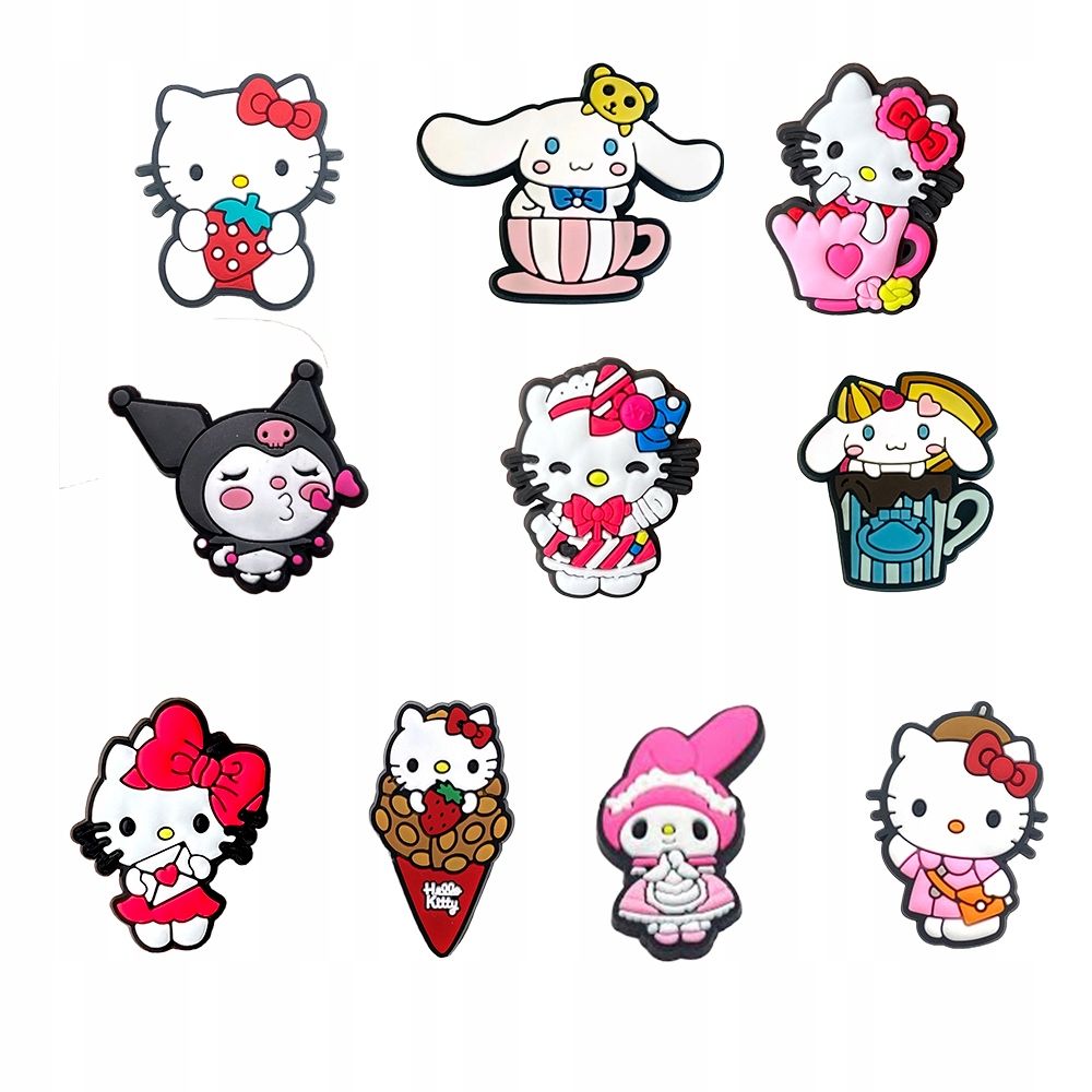 Przypinki do Crocs HELLO KITTY do butów telefonu torby zestaw 10 szt
