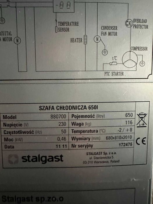Szafa chłodnicza Lodówka Gastronomiczna  Stalglast model 650L