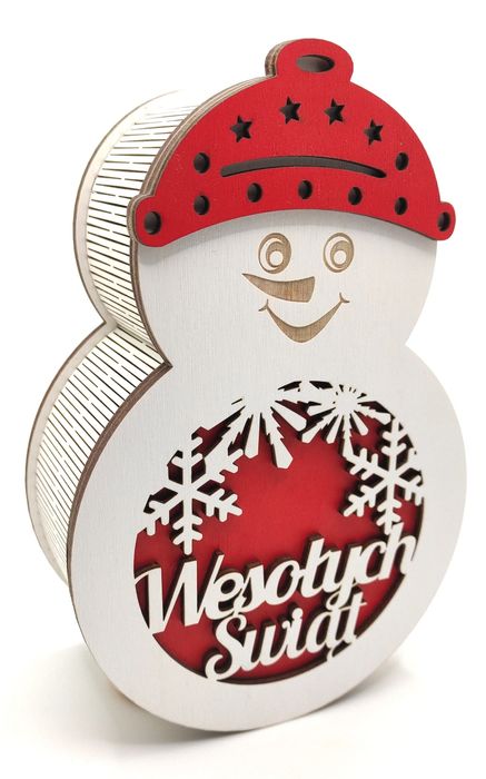 Drewniane pudełko w kształcie Bałwanka " Wesołych Świąt"