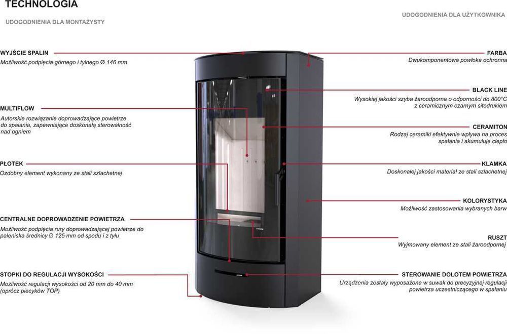 Piec / kominek wolnostojący  DEFRO Home - Orti 9 kW, czarny