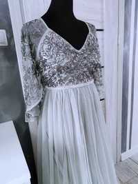 balowa suknia tiulowa błyszcząca z cekinami rozmiar s 36 m 38 z pelery
