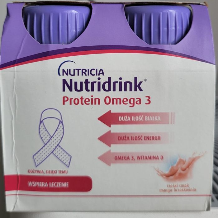 Nutridrink Protein Omega 3 - rześki smak mango-brzoskwinia 24 sztuki