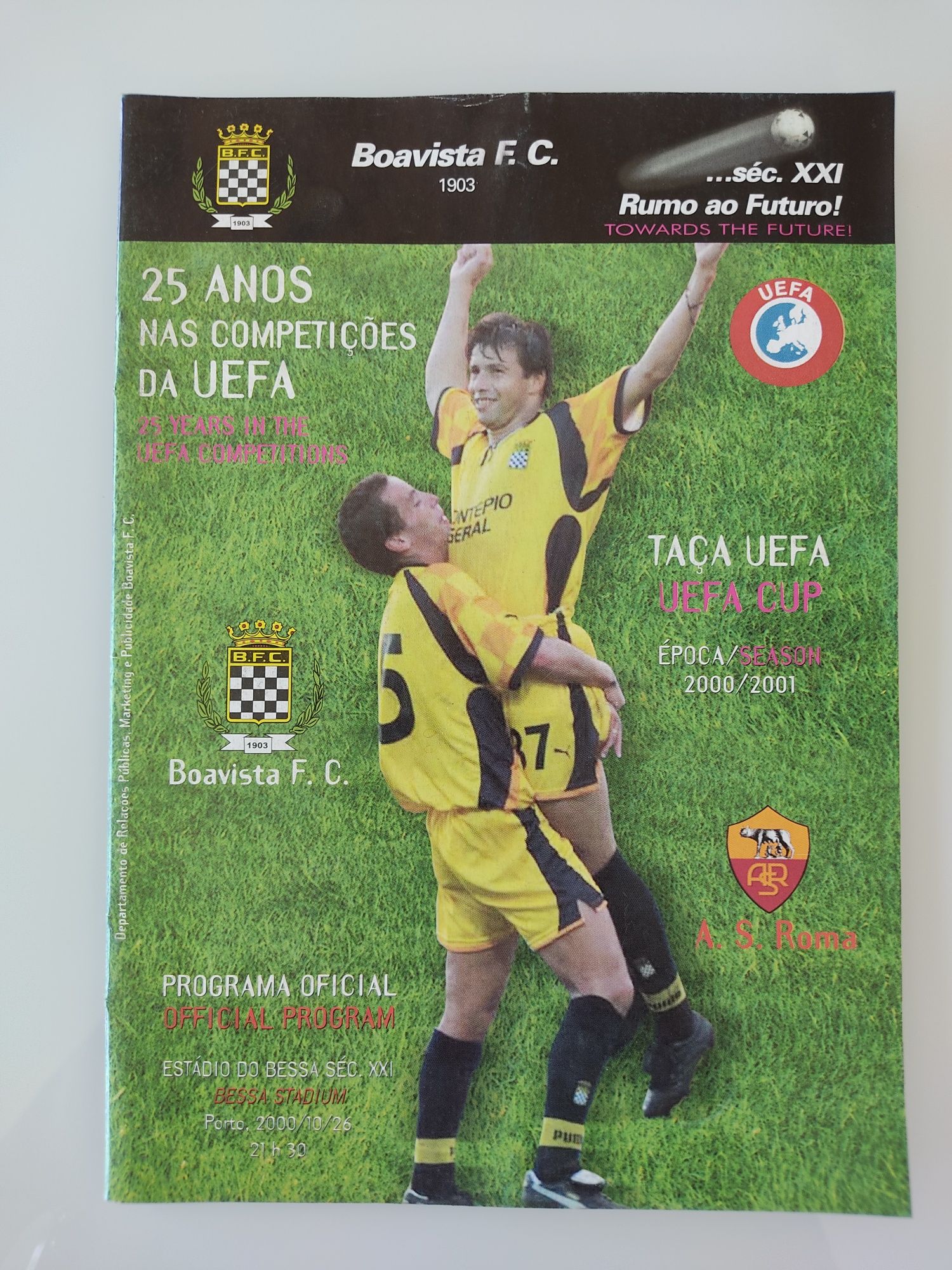 Programa de jogo Boavista Roma UEFA 2000/01