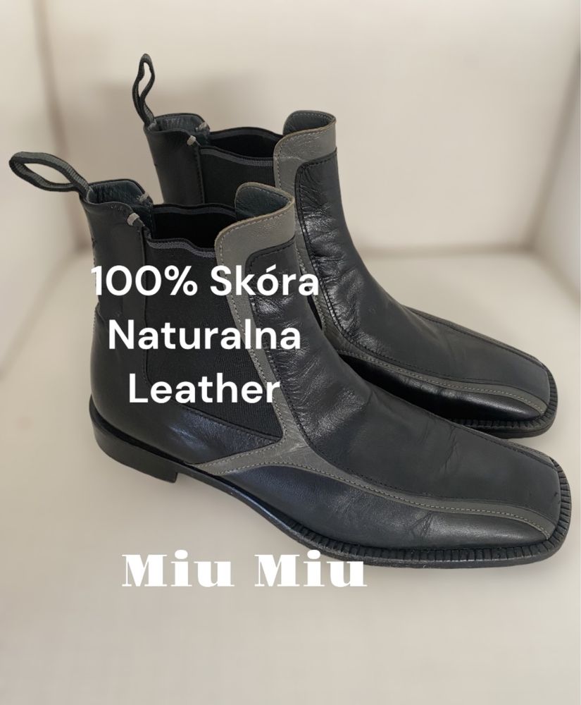 Oryginalne botki półbuty męskie Miu Miu Prada 42 100% skóra naturalna