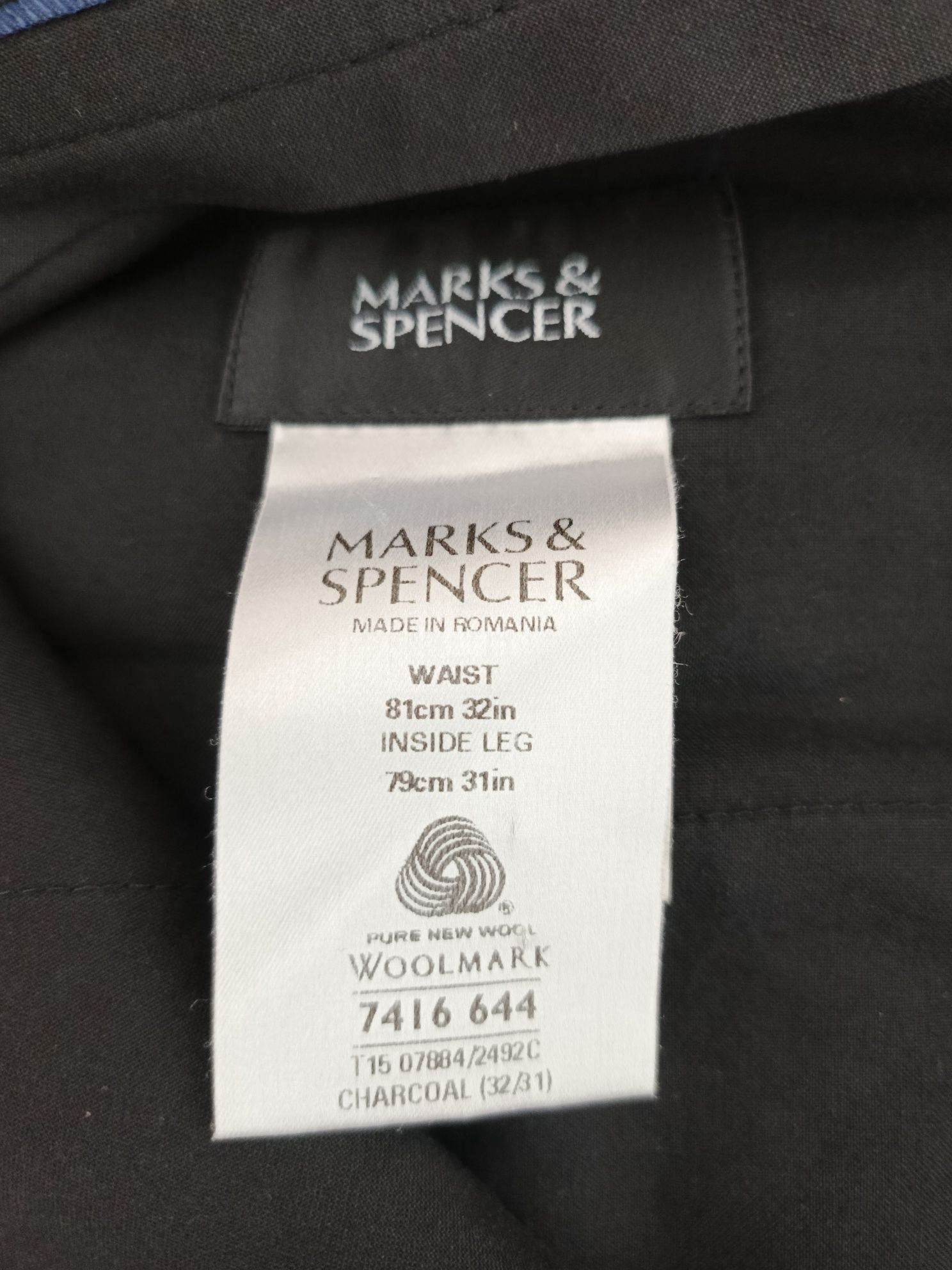 Spodnie z kantką, Marks&Spencer, W32 L31, szare, krata, 100% czysta, n