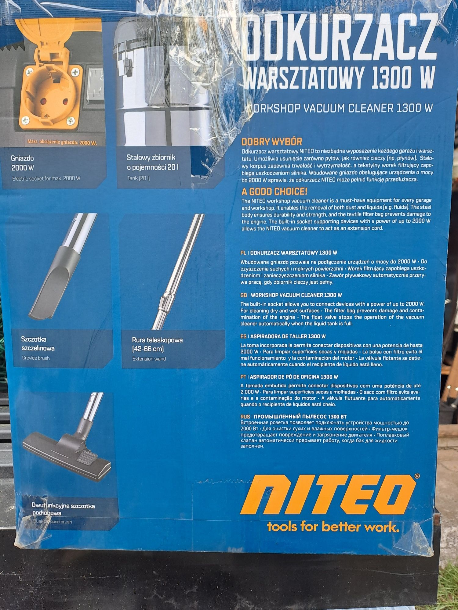 Odkurzacz przemysłowy, warsztatowy NITEO, 1300W, 20l.