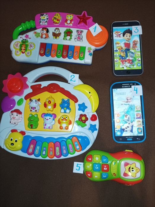 Музыкальное пианино синтезатор и детские телефоны