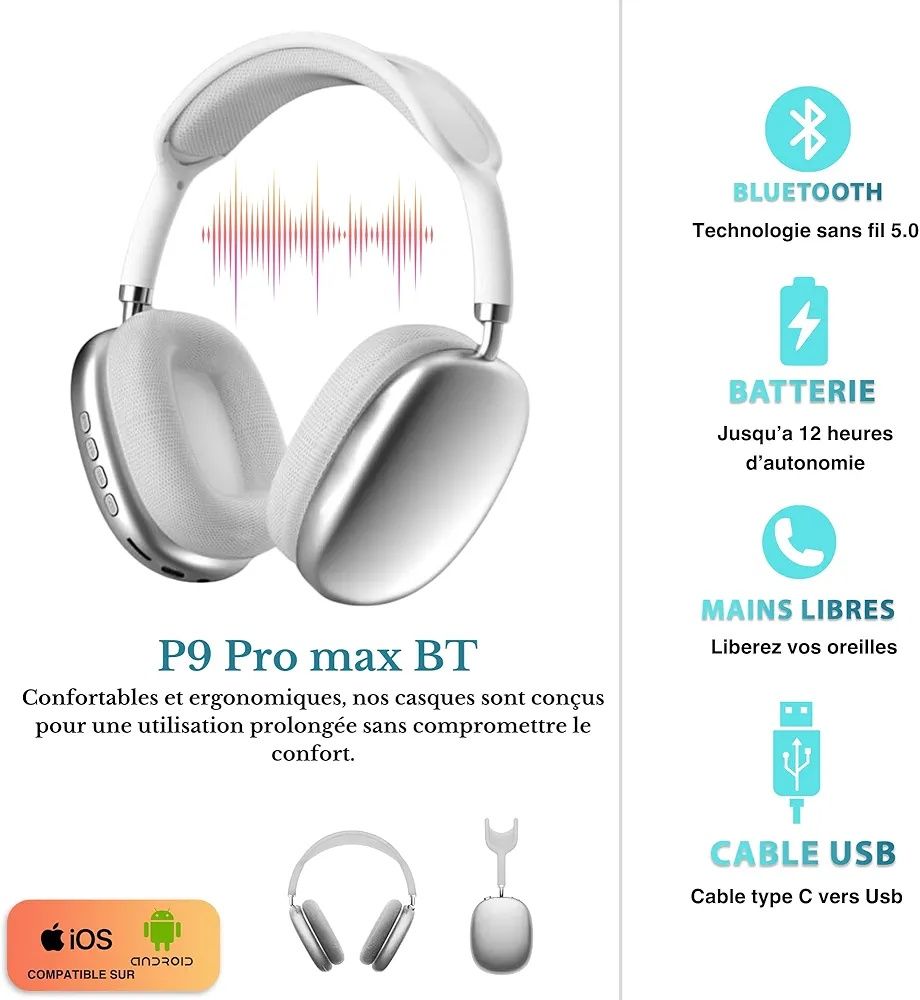Bezprzewodowe słuchawki Bluetooth P9 Pro Max B830