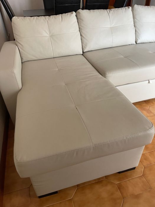 Sofá 3 lugares, c/chaise longue branco
