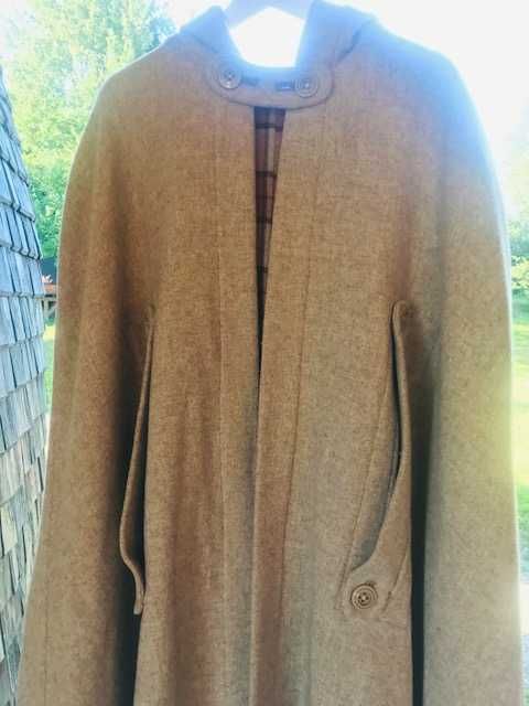 Peleryna wełniana dwustronna długa z kapturem uniwersalna