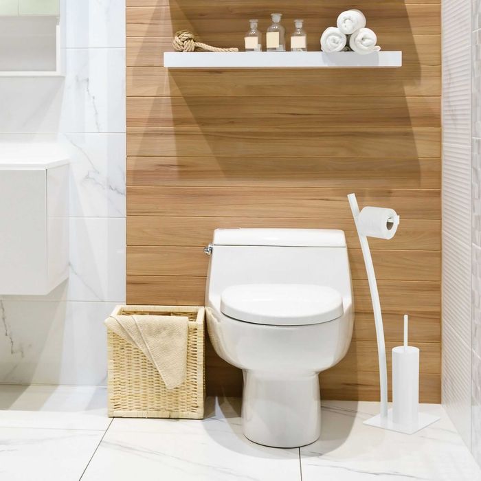 Stojak toaletowy łazienkowy na papier toaletowy szczotka WC Biały