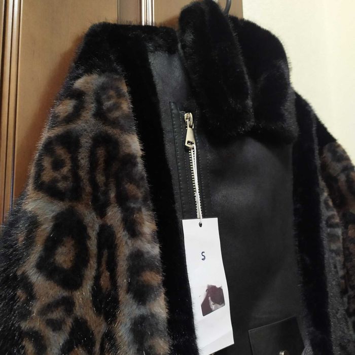 Пуховик дубленка шубка еко норка з леопардовими вставками р. S