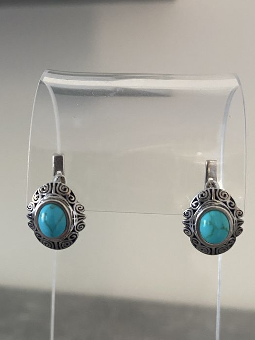 Серебряные серьги  875 пробы (Украина) с бирюзой.