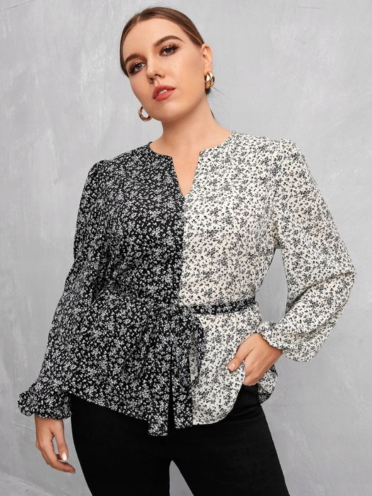 Bluzka Elegancka Ditsy Boho Czarno-Biała Xl 42