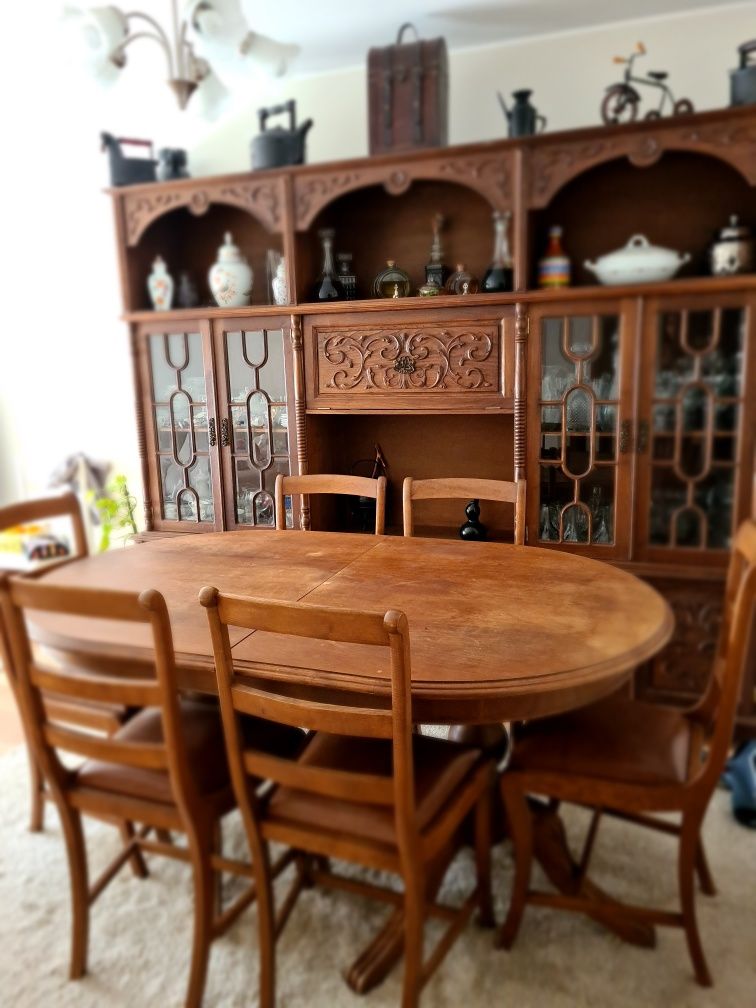 Mobília completa de sala de jantar madeira de castanho