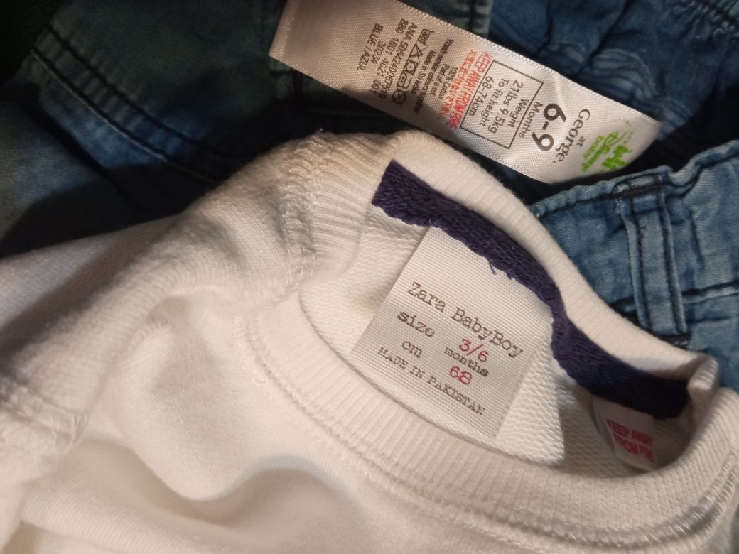 Bluza Zara biała kot spodnie George r. 68
