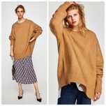 ZARA M-L karmelowy pudełkowy sweter oversize z alpaką