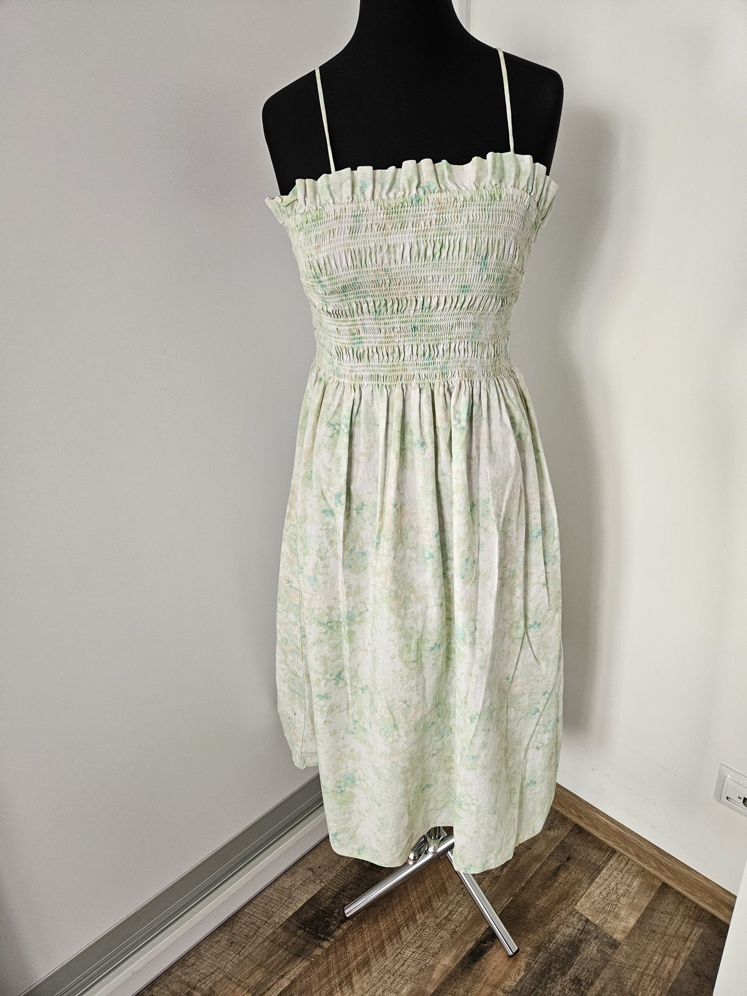Suknia sukienka na lato letnia midi długa H&M M  pastelowa seledynowa