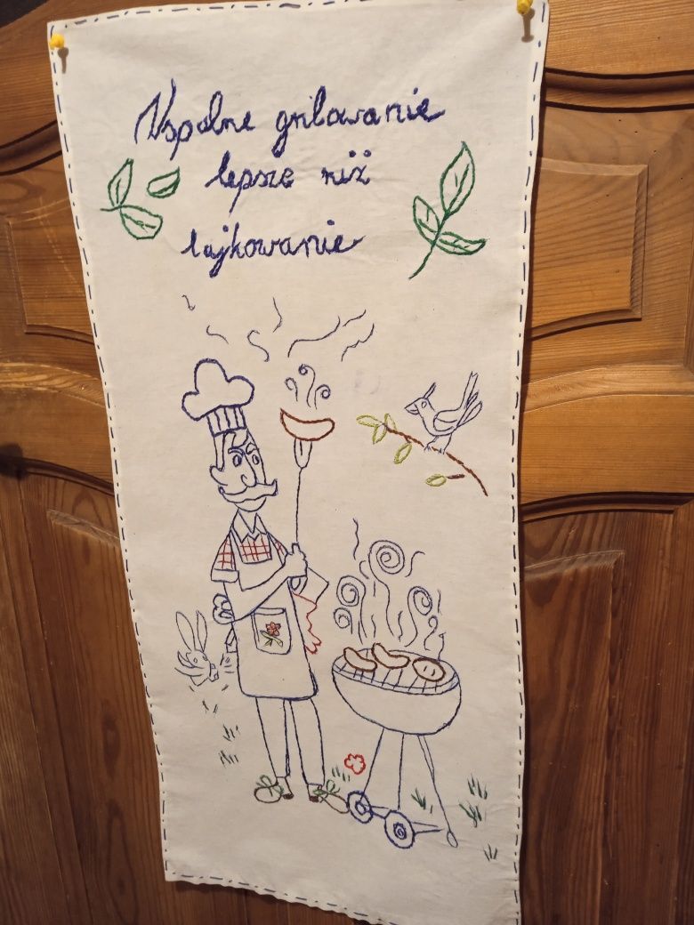 Makatka ścienna ręcznie haftowana nowa autorska.
