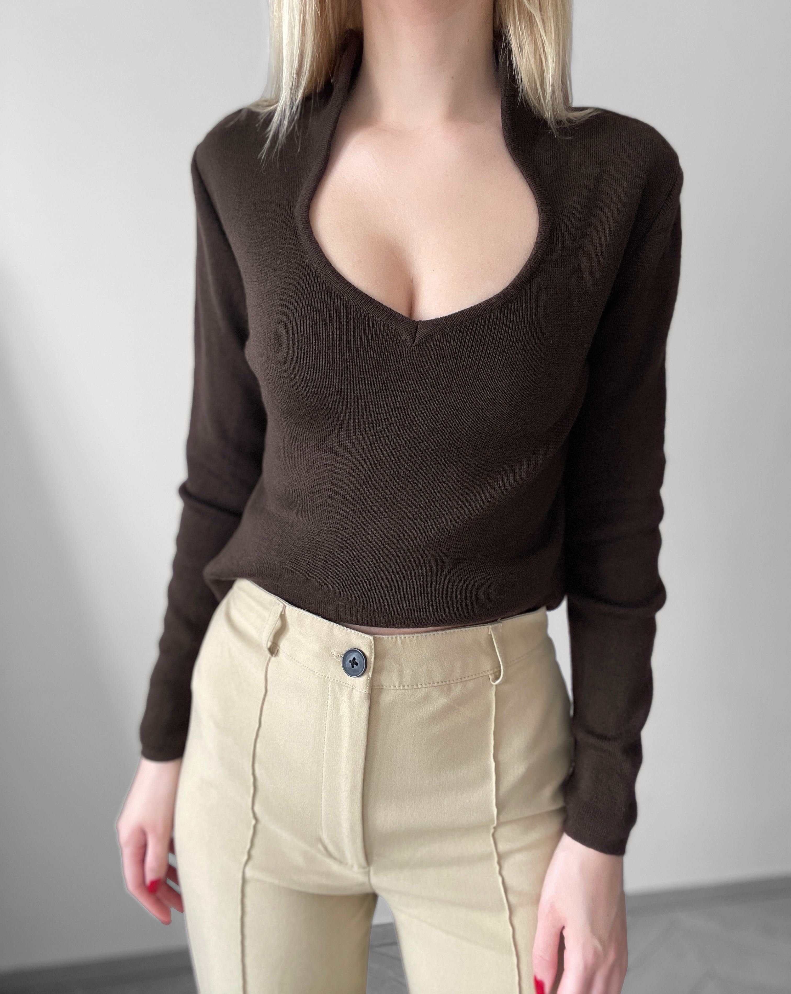 Brązowy czekoladowy sweter 100% wełna merynosa merino wełniany premium