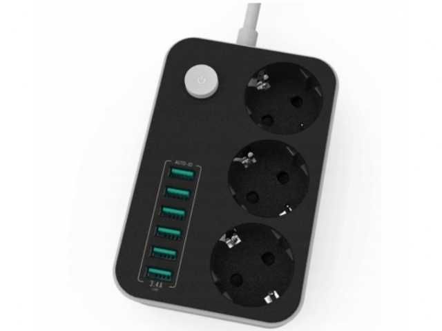 Listwa zasilająca 3 gniazda + 6x usb przedłużacz