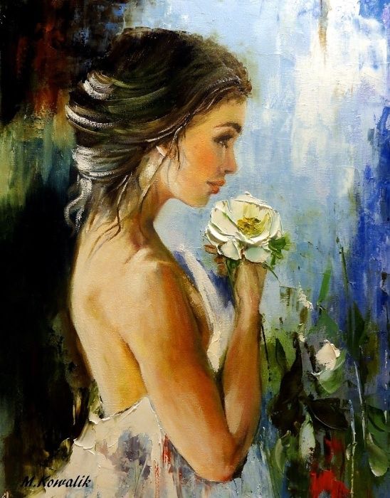 Kowalik - Kamelia - 50x40cm Obraz Olejny Dziewczyna Akt Róża