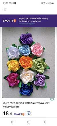 Duze róże satyna wstazka zestaw 5szt kolory kwiaty