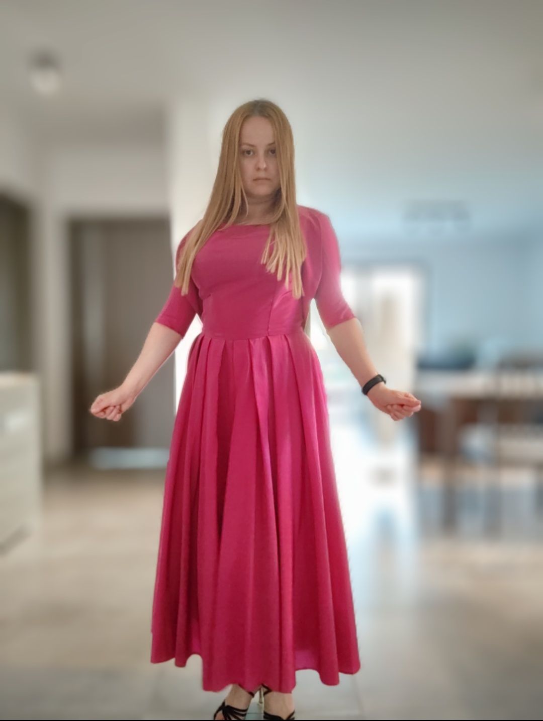 Barbie Sukienka na wesele tafta szyta z koła fuksja HIT