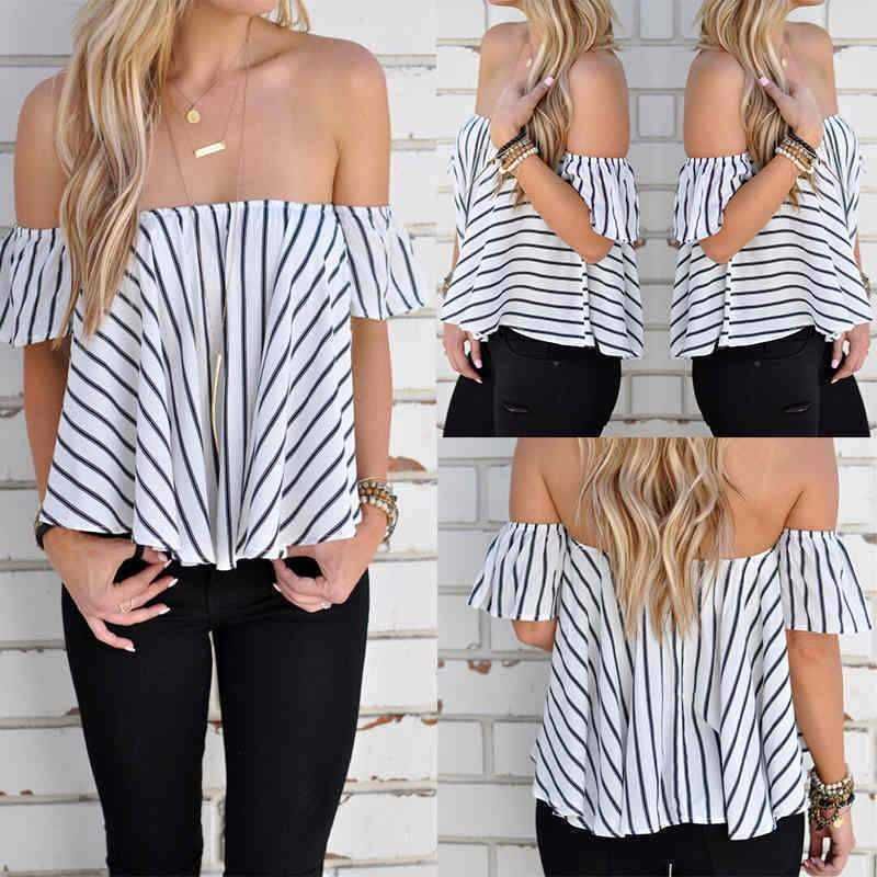 Top de Riscas Preto e Branco - Sem Ombros