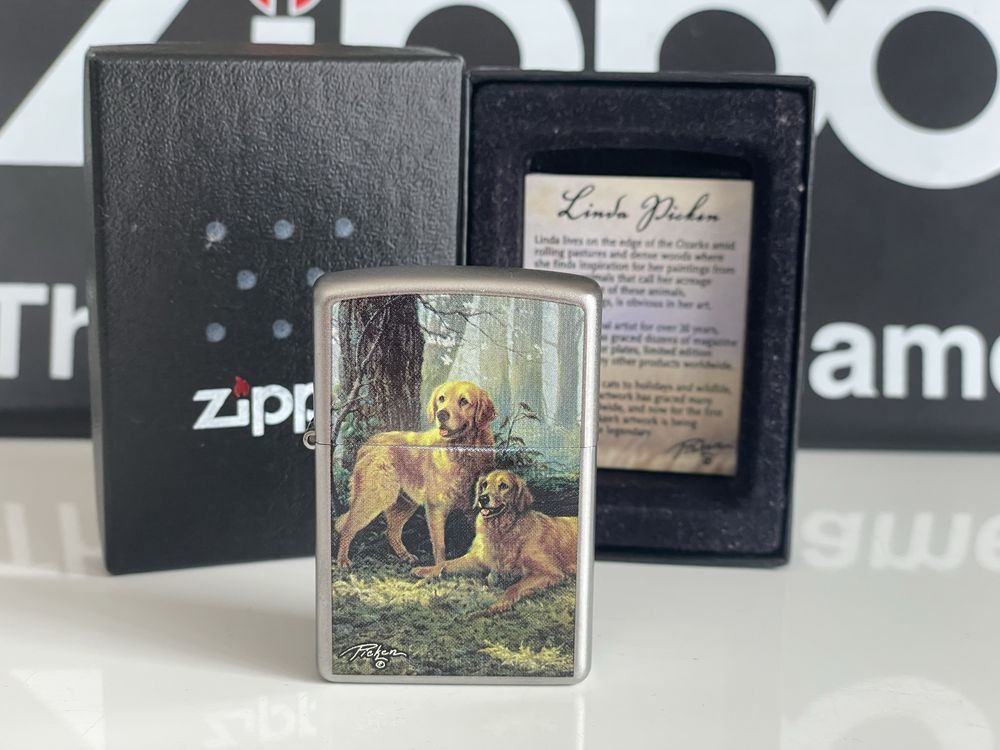 Zapalniczka Zippo Dwa Goldeny, Linda Picken, Two Goldens, psy, NOWA